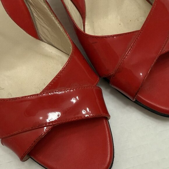 Taryn Rose Red Patent Leather Slingback Wedges Size 40 US 10 Comfort - Picture 3 of 10
